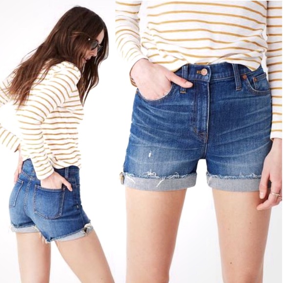 madewell high rise cuffed denim shorts